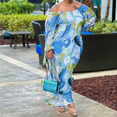 Floral Print Off Shoulder Plus Size Maxi Dress