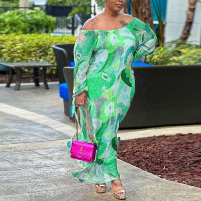 Floral Print Off Shoulder Plus Size Maxi Dress