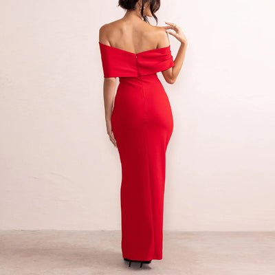 Bow Off Shoulder High Slit Maxi Dress