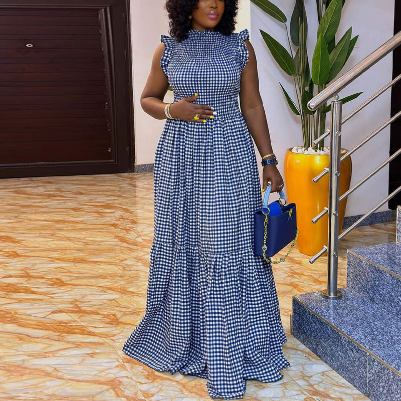 Gingham Frilled Sleeveless Maxi Dress