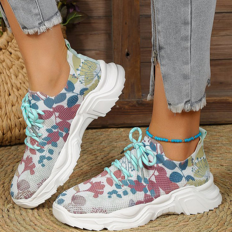 Floral Pattern Lace Up Sneakers