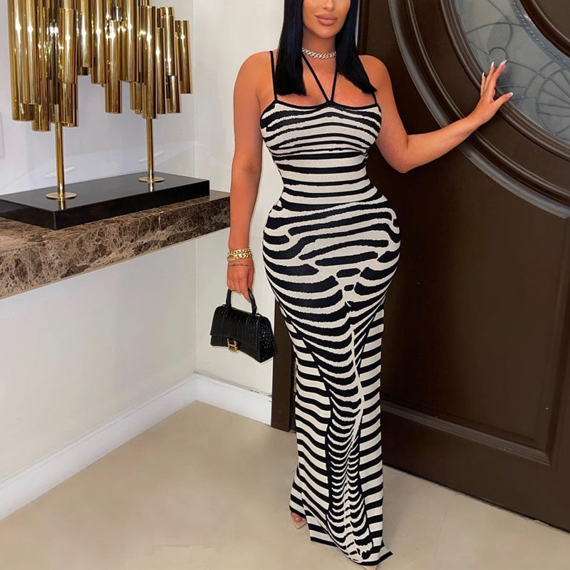 Zebra Print Sleeveless Maxi Dress