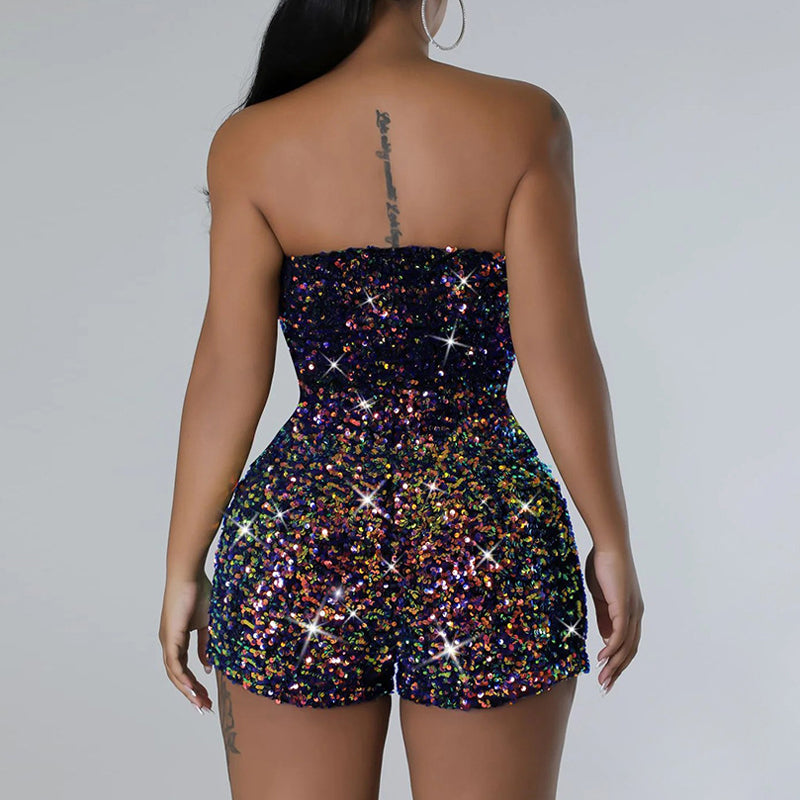 Sequin Bandeau Zipper Design Romper