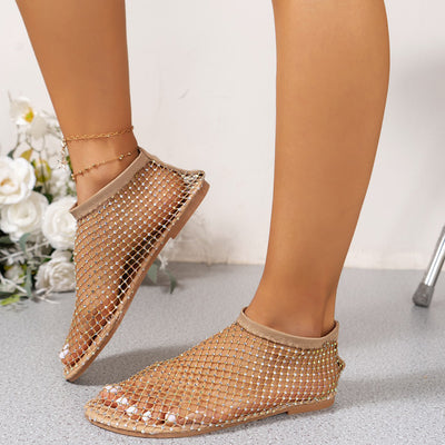 Rhinestone Hollow Out Flat Sandals