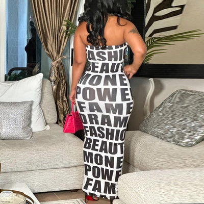 Letter Print Bandeau Maxi Dress