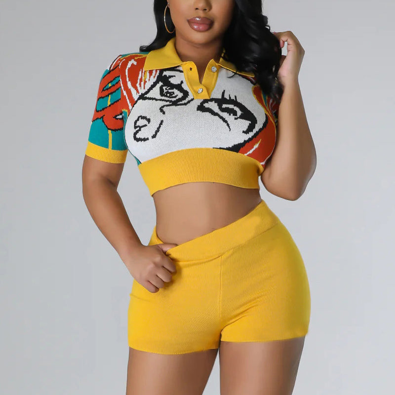 Colorful Print Crop Top & Shorts Set