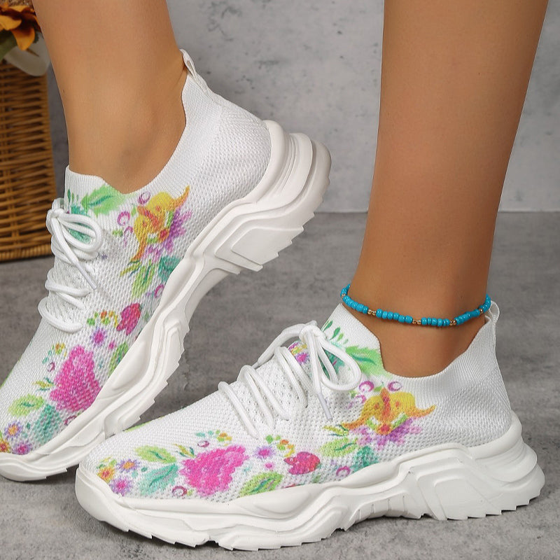 Floral Pattern Lace Up Sneakers