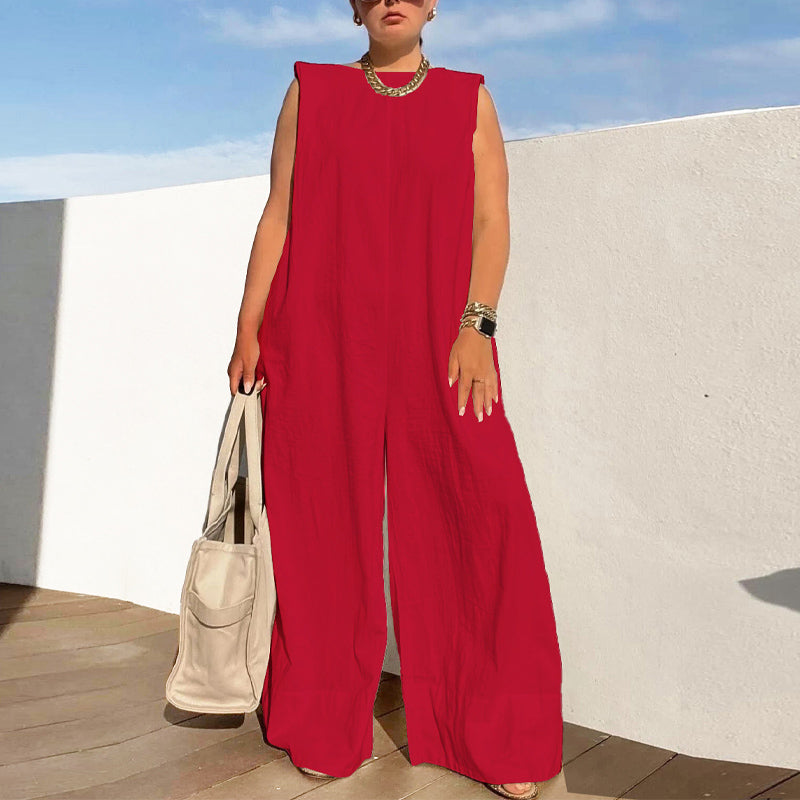 Solid Sleeveless Wide Leg Jumpsuit