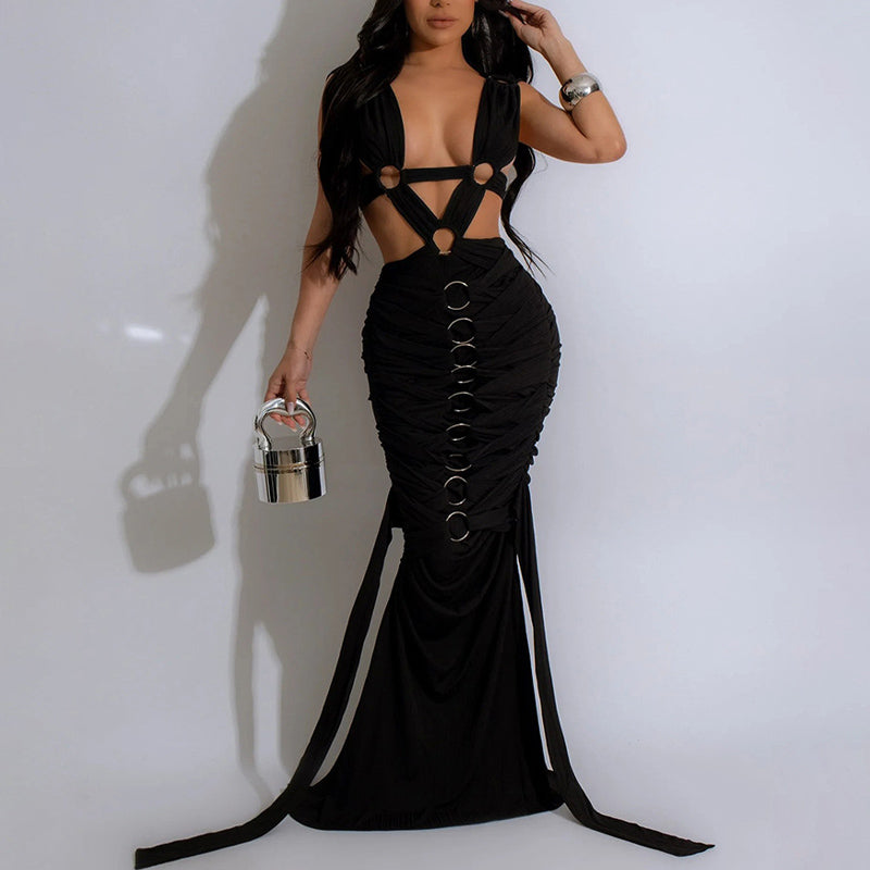 Solid Sleeveless Bandage Maxi Dress