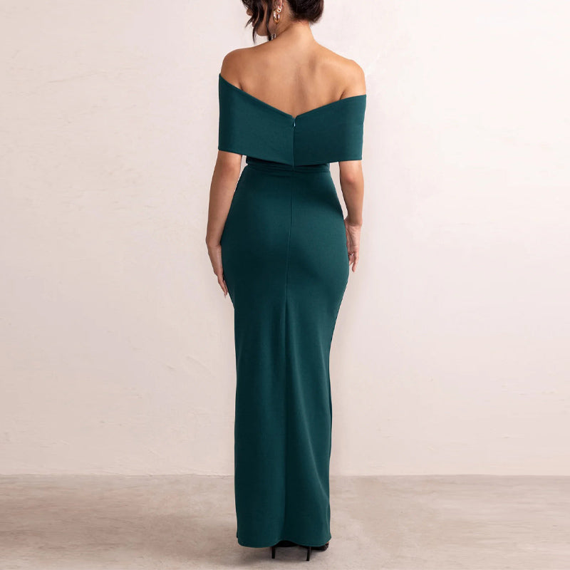 Bow Off Shoulder High Slit Maxi Dress