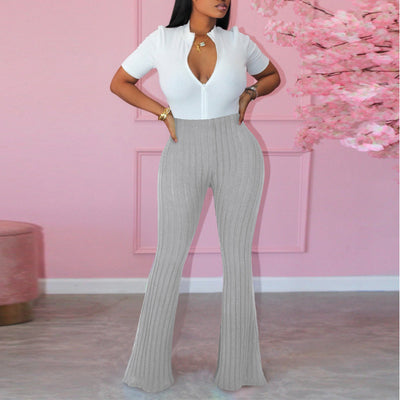 Casual High Waist Ribbed Bell Bottomed Pants