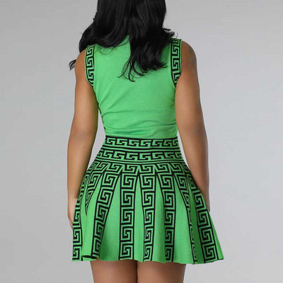 Graphic Print Sleeveless Pleated Mini Dress