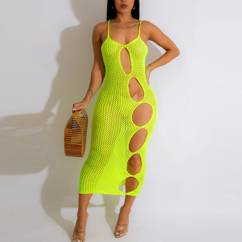 Solid Cut Out Strappy Midi Dress