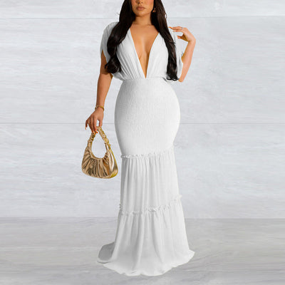 Solid Deep V-Neck Maxi Dress