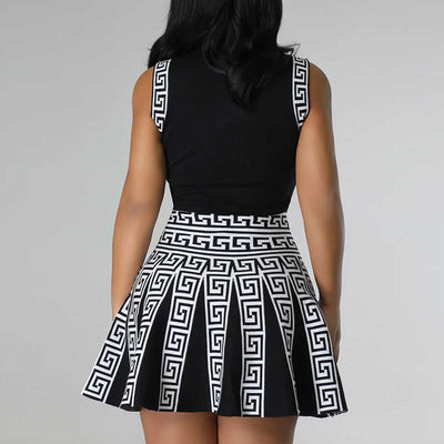 Graphic Print Sleeveless Pleated Mini Dress