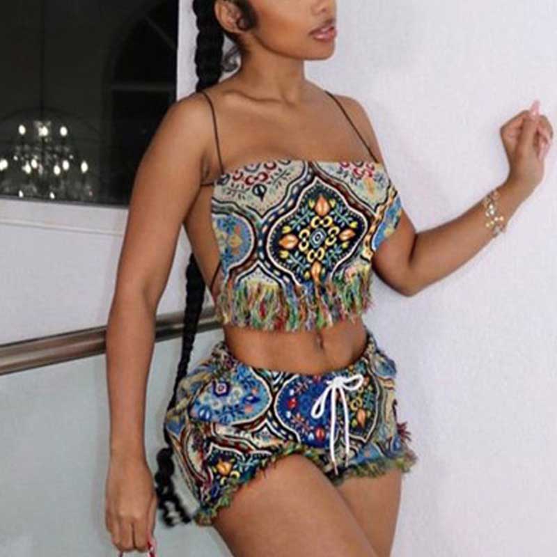 Mixed Print 2PCS Shorts Set