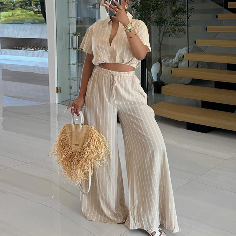 Striped 2PCS Wide Leg Pants