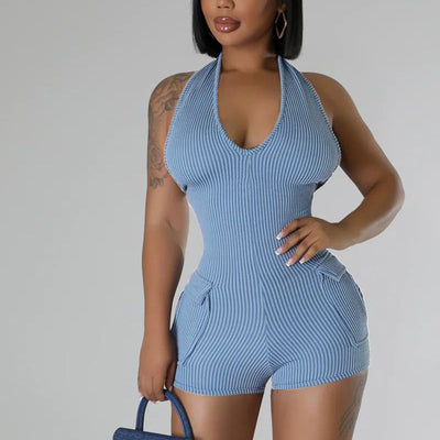 Solid Halter Sleeveless Romper