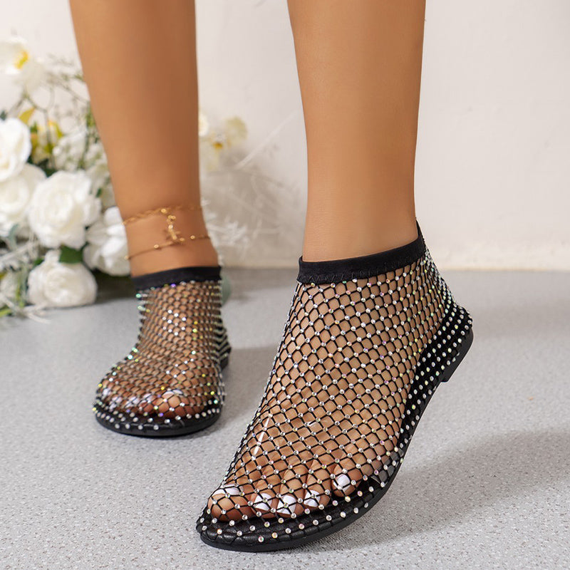 Rhinestone Hollow Out Flat Sandals