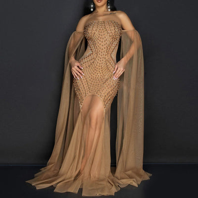 Sheer Mesh Bandaue Evening Dress