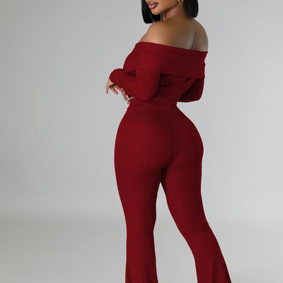 Solid Crop Top & Wide Leg Pants Set