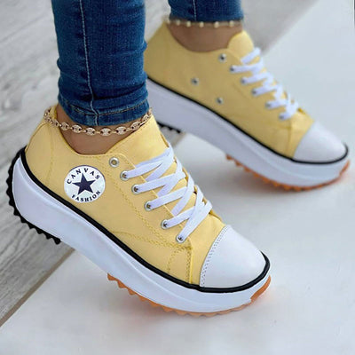 Colorblock Lace Up Platform Canvas Shoes