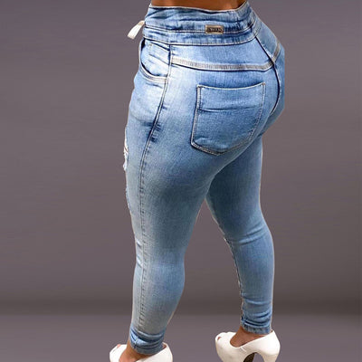Denim Cutout Drawstring Pocket Design Jeans