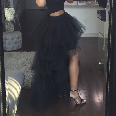 Solid High Waist Sheer Mesh Layered Tutu Skirt