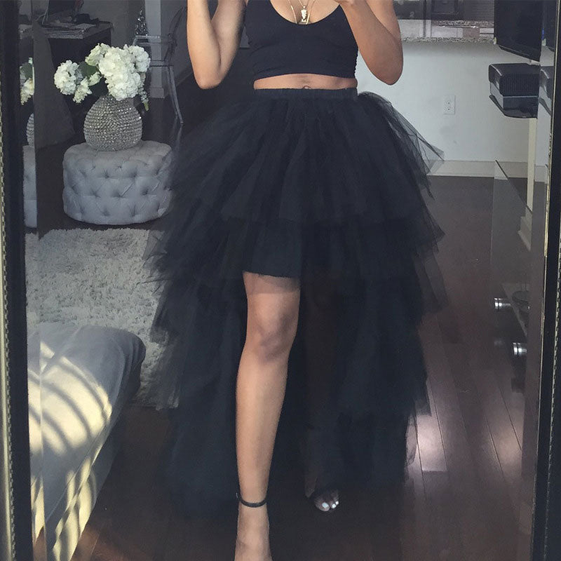 Solid High Waist Sheer Mesh Layered Tutu Skirt