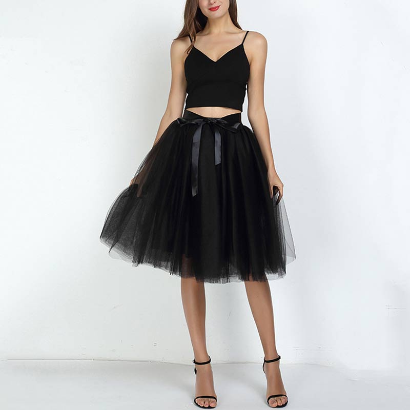 Solid Sheer Mesh Bowknot Decoration Tutu Skirt