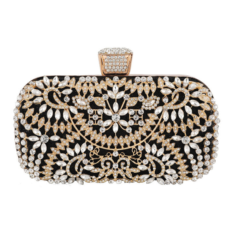 Floral Pattern Rhinestone Studded Evening Clutch Bag