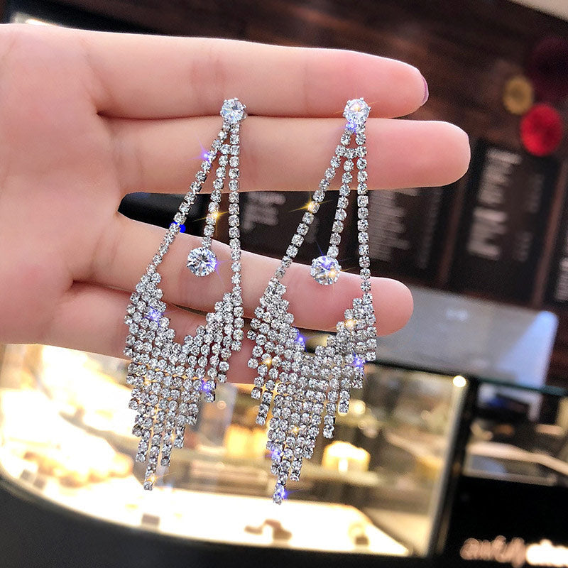 Fashion Studded Drop Long Earrings