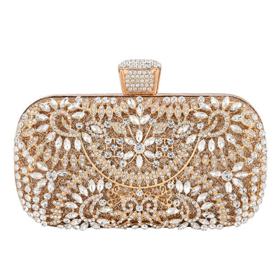 Floral Pattern Rhinestone Studded Evening Clutch Bag