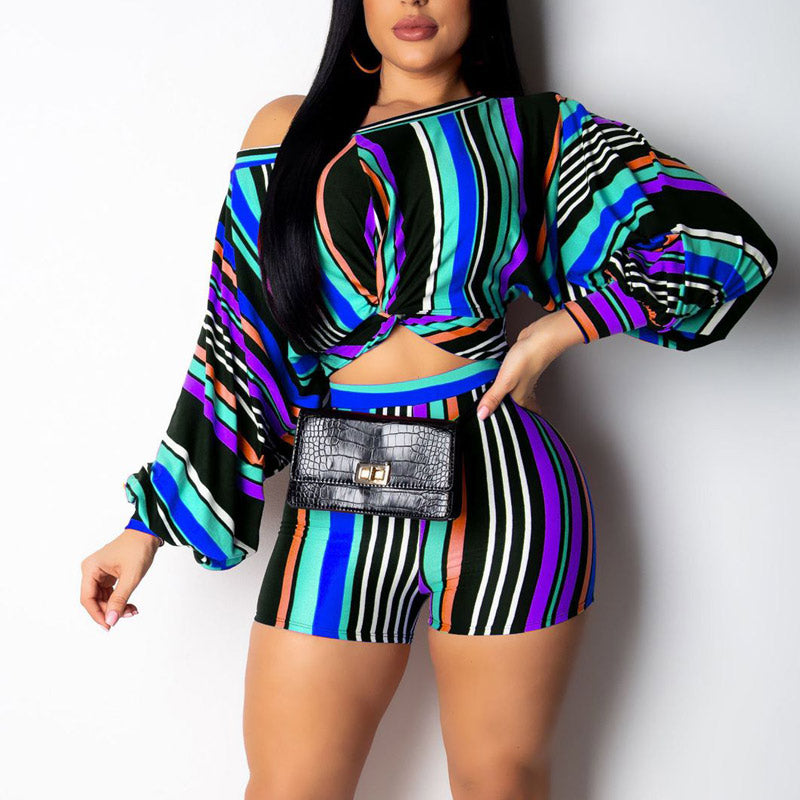 Colorblock Striped Two Piece Set