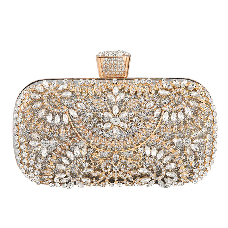 Floral Pattern Rhinestone Studded Evening Clutch Bag