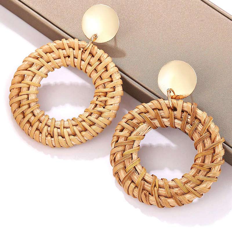 Circle Pattern Rattan Plaited Earrings