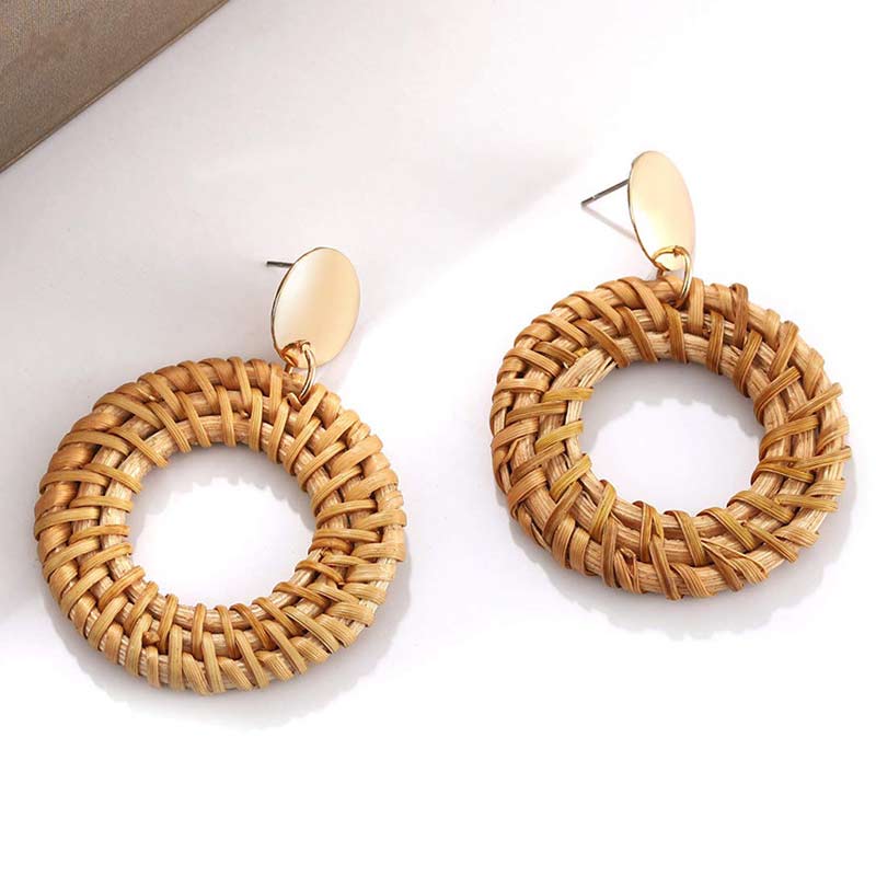 Circle Pattern Rattan Plaited Earrings