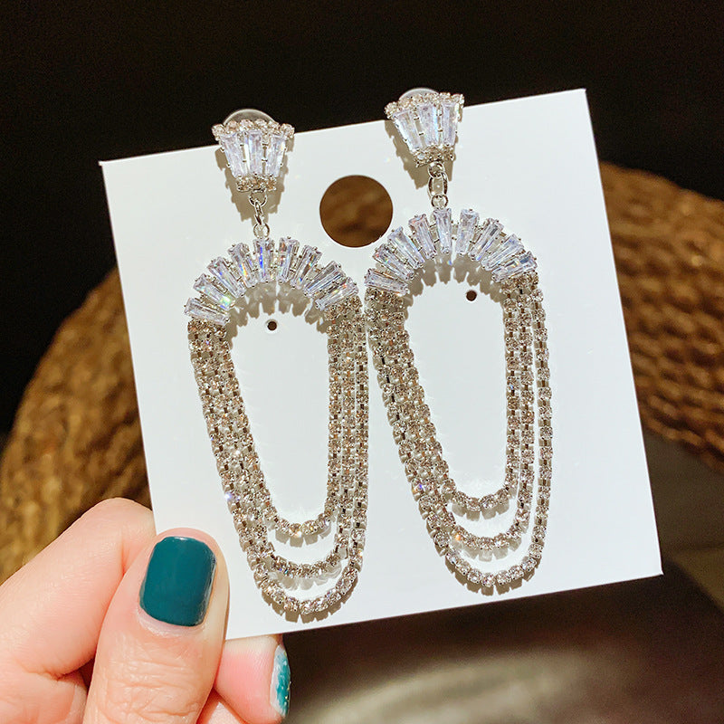 Rhinestone Tassel Design Earrings