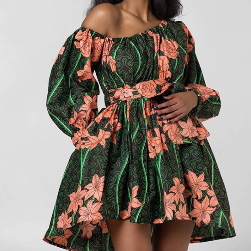 Floral Print One Shoulder Bowknot Dress