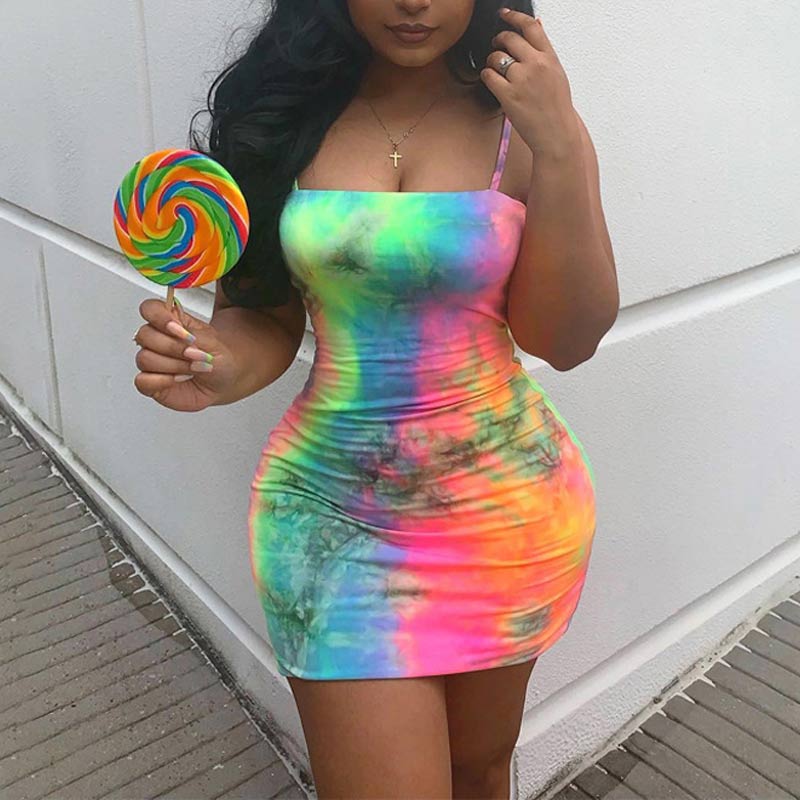 Tie Dye Print Sleeveless Bodycon Mini Dress