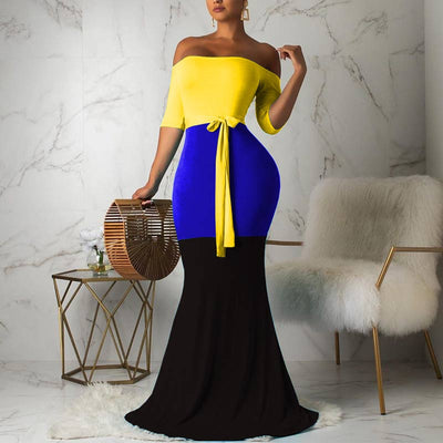 Off Shoulder Long Sleeve Gradient Maxi Dress