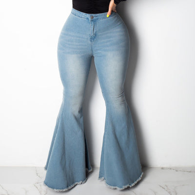 High Waist Bell-Bottom Tassel Denim Pants