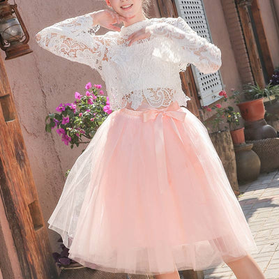 Solid Sheer Mesh Bowknot Decoration Tutu Skirt