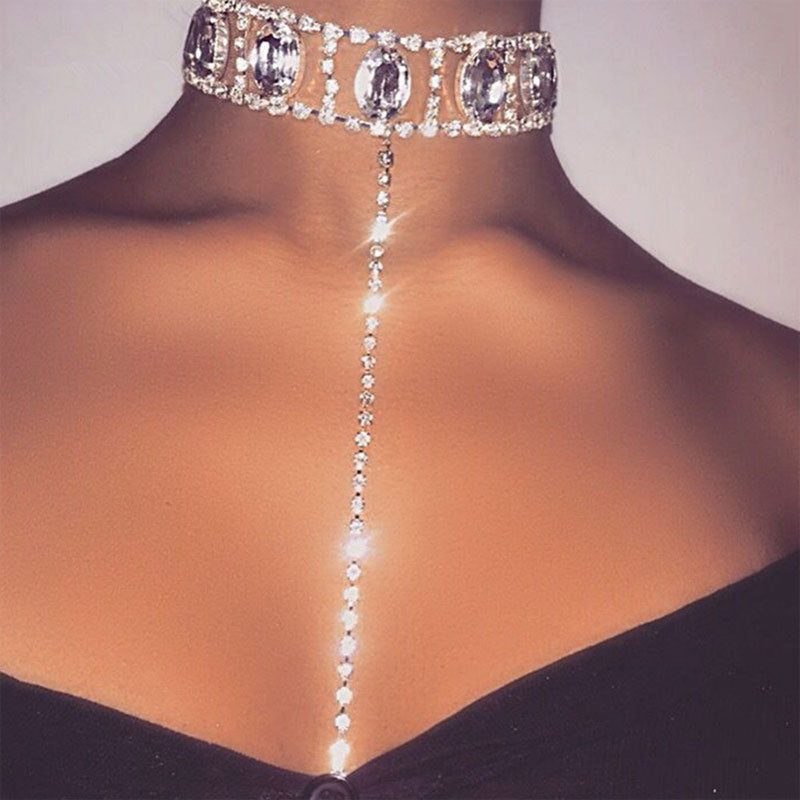 Rhinestone Decoration Choker Tassel Design Necklace