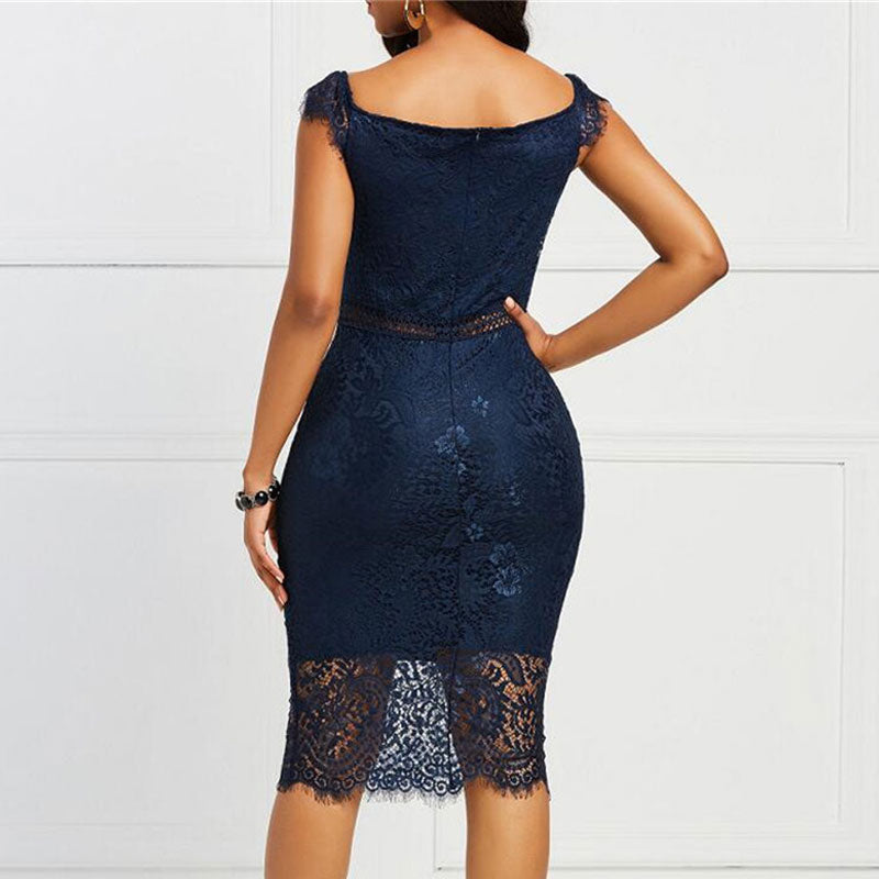 Solid Sleeveless Lace Patchwork Bodycon Dress