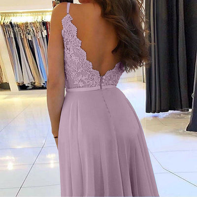 Solid Sleeveless Lace Patchwork High Slit Maxi Dress