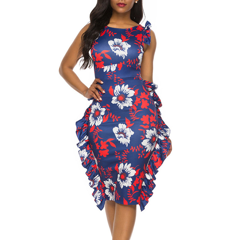 Fashion Floral Cold Shoulder Bodycon Dress