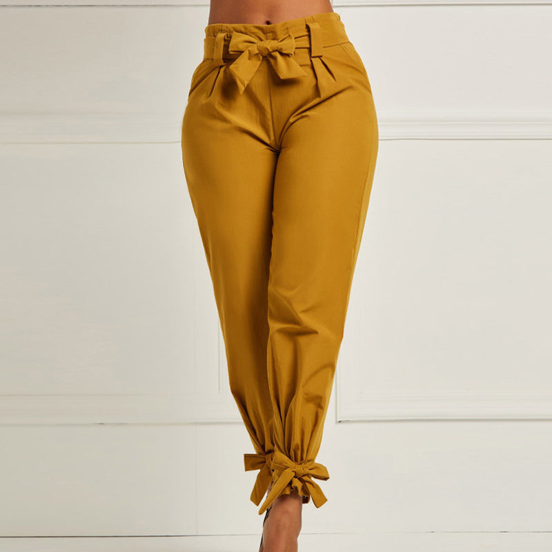 Solid Lace-up High Waist Pants