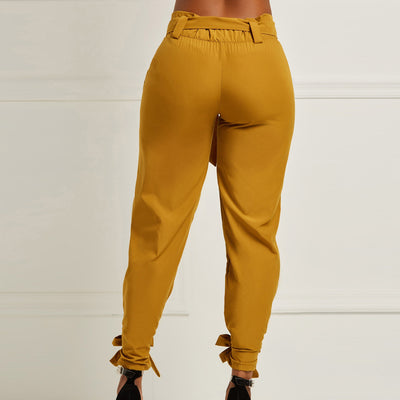 Solid Lace-up High Waist Pants