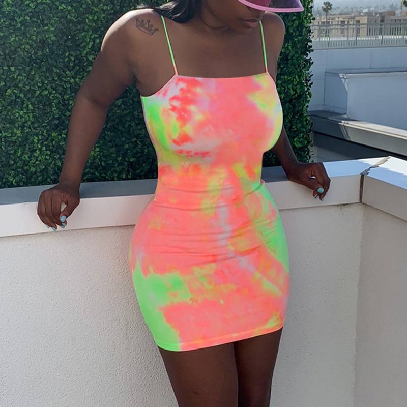 Tie Dye Print Sleeveless Bodycon Mini Dress